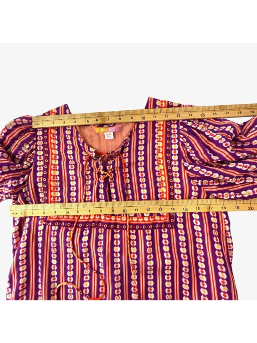 Briton Court Top Womens S Multicolor Striped Tassel Hem Tunic 3/4 Sleeve Boho - Picture 10 of 13